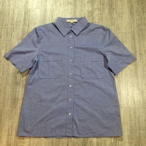 Vanessa Bruno Women’s Size XL US 42 EU Short Sleeve Button Front Top In Blue